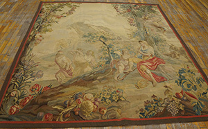 Antique Tapestry Rug - 21100 | European 7' 0'' x 7' 8'' | Ivory, Origin France, Circa: 1720