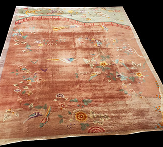 Antique Chinese - Art Deco Rug - 22411 | Chinese 9' 0'' x 11' 6'' | Coral Red, Origin China, Circa: 1920