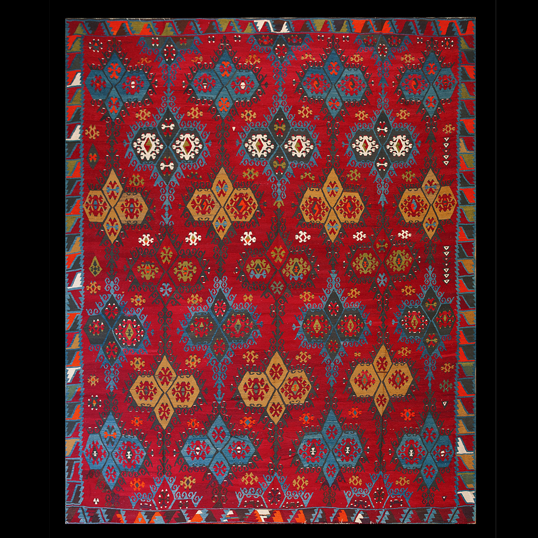 Antique Kilim - Oushak Rug - 22642 | Turkish Decorative 9' 4'' x 11' 6'' | Red, Origin Turkey, Circa: 1940